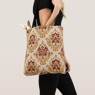 Tote Bag Damassé floral doré ivoire