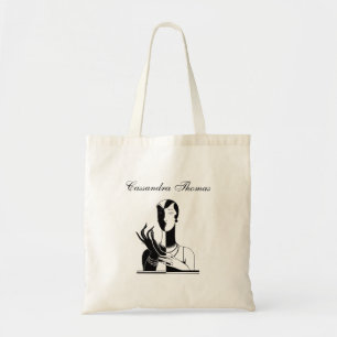 Tote Bag Dame Art Déco Vintage avec perles noir transp