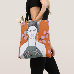 Tote Bag Dame aux fleurs roses - Orange