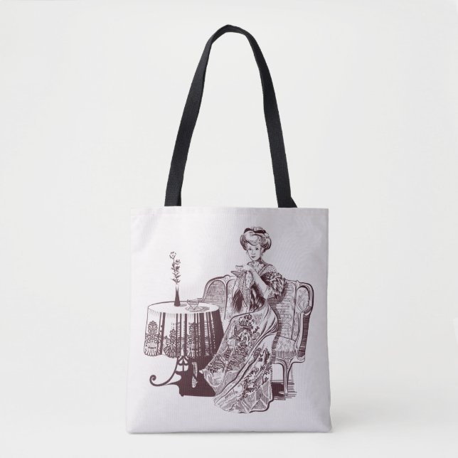 Tote Bag dame boit du thé (Devant)