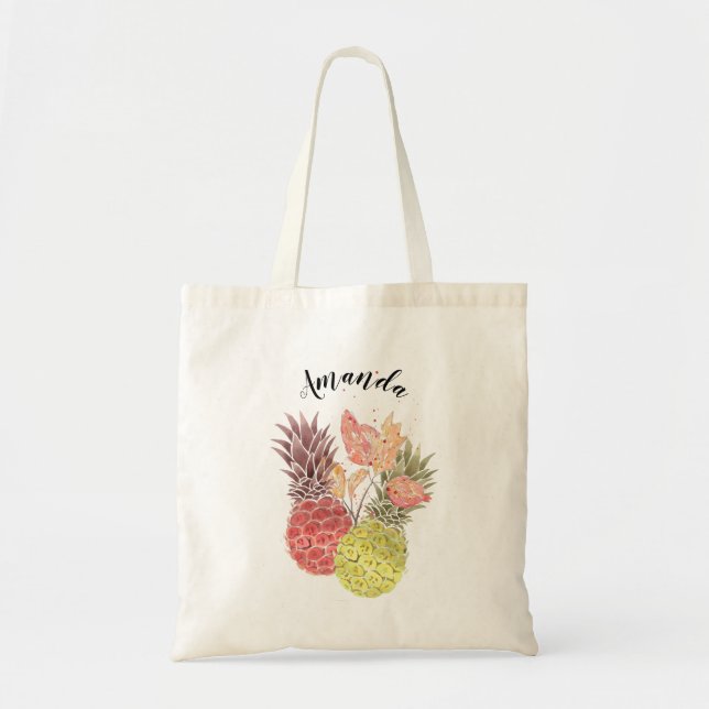 Tote Bag Dame de compagnie tropical à l'aquarelle avec anan (Devant)