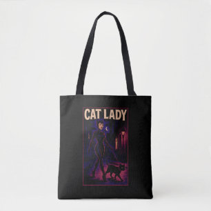 Tote Bag Dame de nuit de la ville Chat Comic Art Chats noir