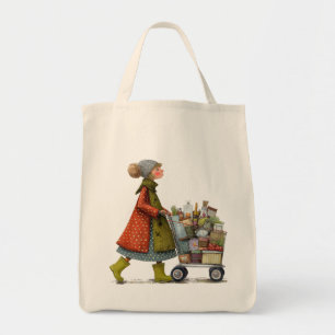 Tote Bag Dame Excentrique avec Chariot de Courses