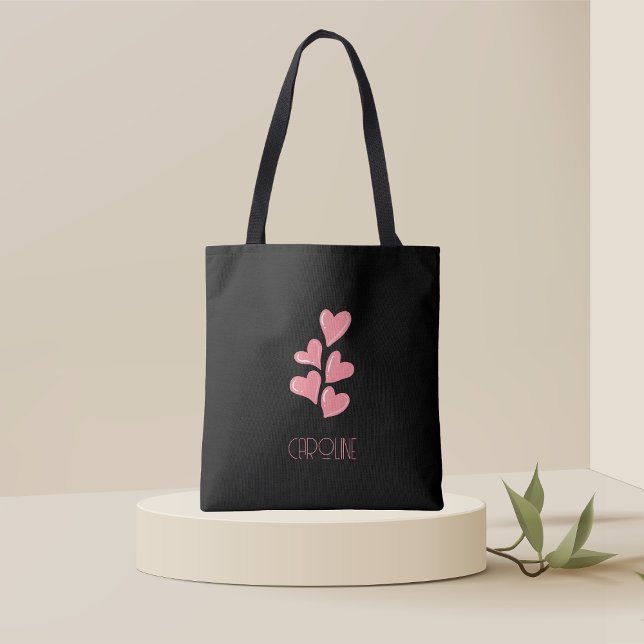 Tote Bag Dames Élégant Noir Boho Mignons cœurs  (Créateur téléchargé)