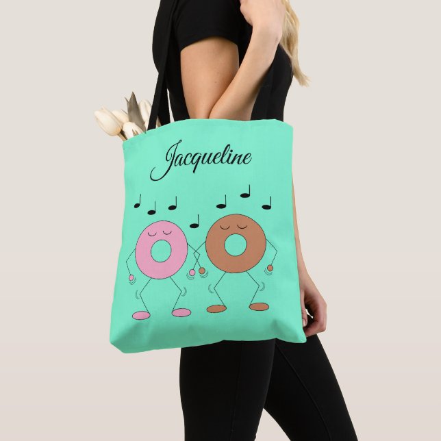 Tote Bag Dancing Donuts Mint Green (De près)