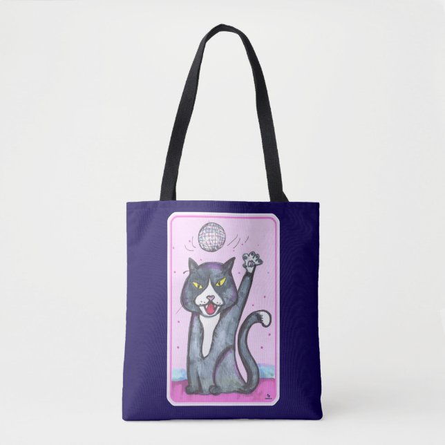 Tote Bag Dancing Fun Disco Ball Cat Cartoon Time (Devant)