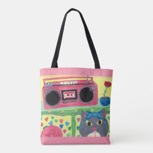 Tote Bag Dans Ma Chambre Retro Peinture Chat Retro Art popu