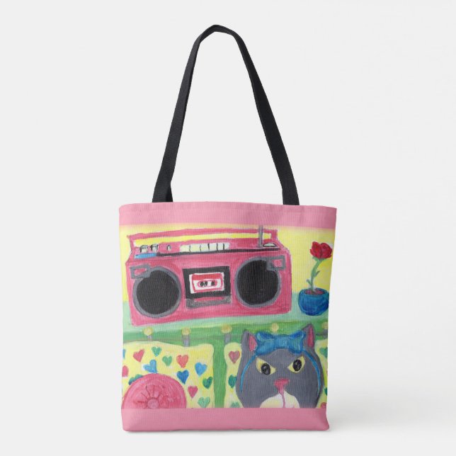 Tote Bag Dans Ma Chambre Retro Peinture Chat Retro Art popu (Dos)