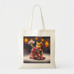 Tote Bag Danseur de chat japonais en costume traditionnel