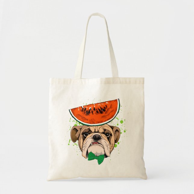 Tote Bag Dapper Bulldog avec Casquette de pastèque et Crava (Devant)