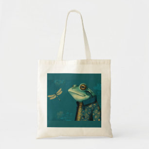Tote Bag Dapper Frog & Dragonfly - Animal Vintage Surréalis