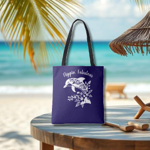 Tote Bag Dauphin Hawaïen-Flippin' Fabuleux bleu foncé