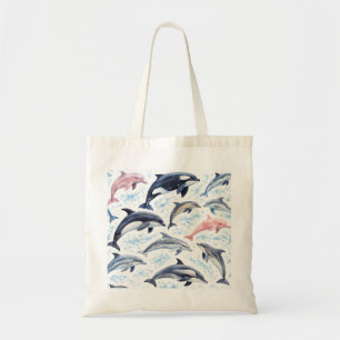 Tote Bag Dauphin, orque et dauphin rose motif aquarelle
