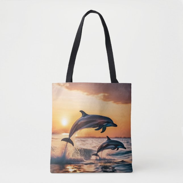Tote Bag Dauphins au coucher du soleil (Devant)