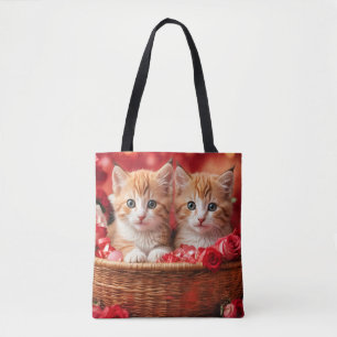 Tote Bag De mignons chatons dans un panier de paille,