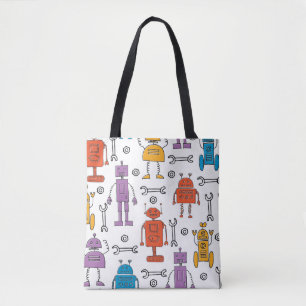 Tote Bag De mignons robots à doodle. Motif sans couture. Ch