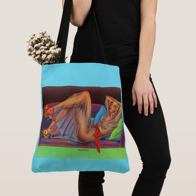 Tote Bag début des années 1940 Magnifique pin-up girl print (De près)