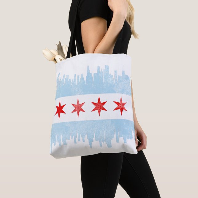 Tote Bag Déchirure du drapeau de Chicago Skyline (De près)