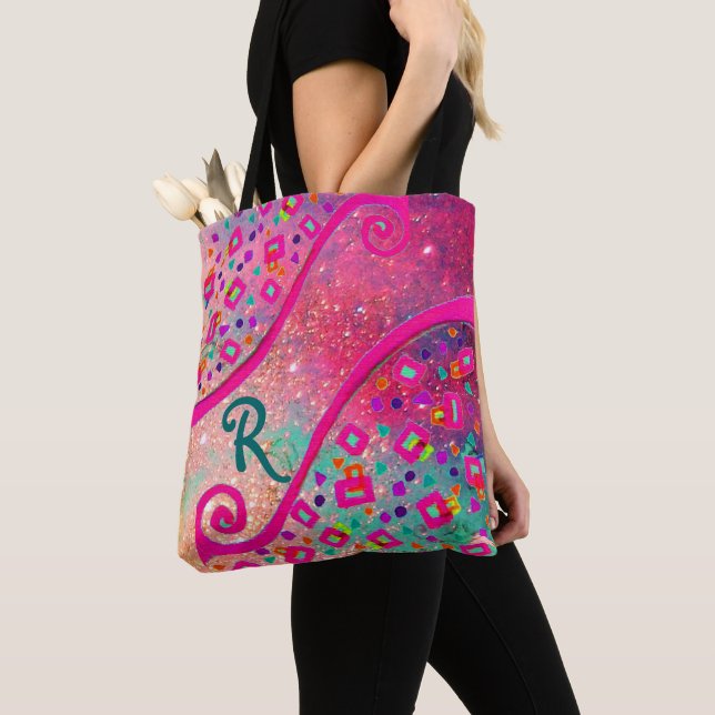 Tote Bag DECo MONogramme rose Fuchsia Carré (De près)