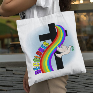 Tote Bag DeColores Cursillo Arc-en-ciel avec Croix et Paix