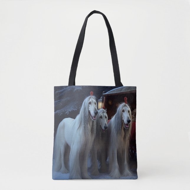 Tote Bag Décor de Noël afghan Hound Snowy (Devant)