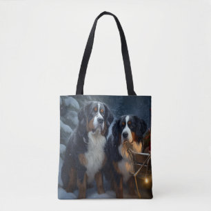 Tote Bag Décor de Noël Bernese Mountain Snowy