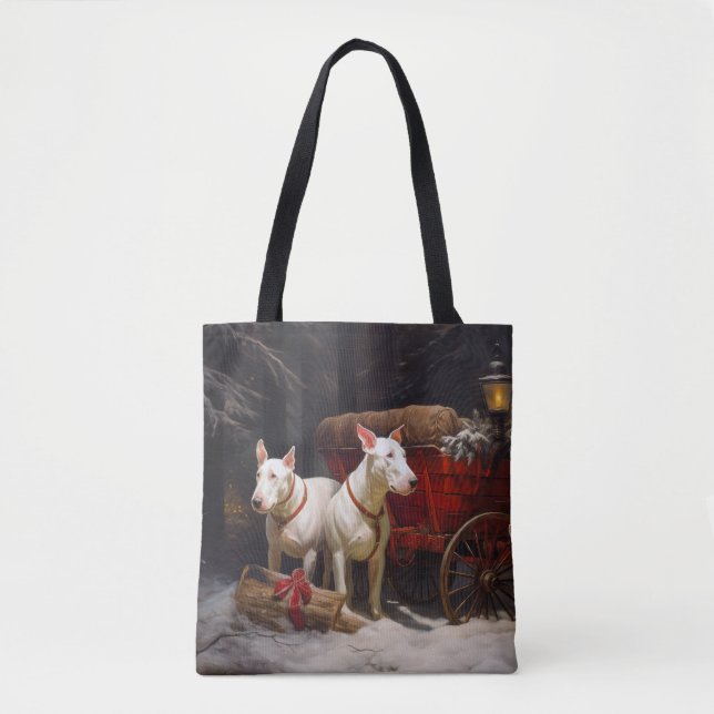 Tote Bag Décor de Noël Bull Terrier Snowy Sleigh (Devant)