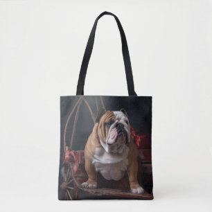 Tote Bag Décor de Noël Bulldog Snowy Sleigh