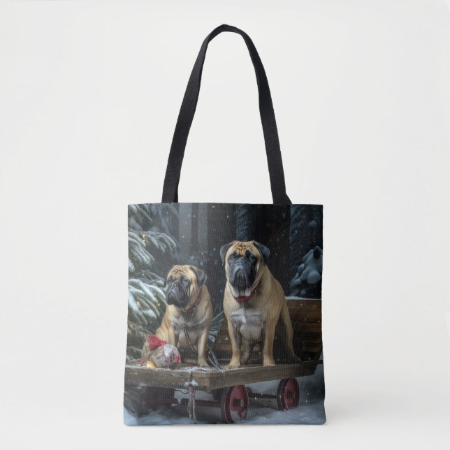 Tote Bag Décor de Noël Bullmastiff Snowy Sleigh (Devant)
