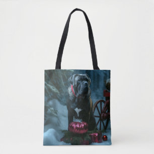 Tote Bag Décor de Noël Cane Corso Snowy Sleigh