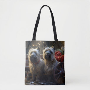 Tote Bag Décor de Noël de Cairn Terrier Snowy Sleigh