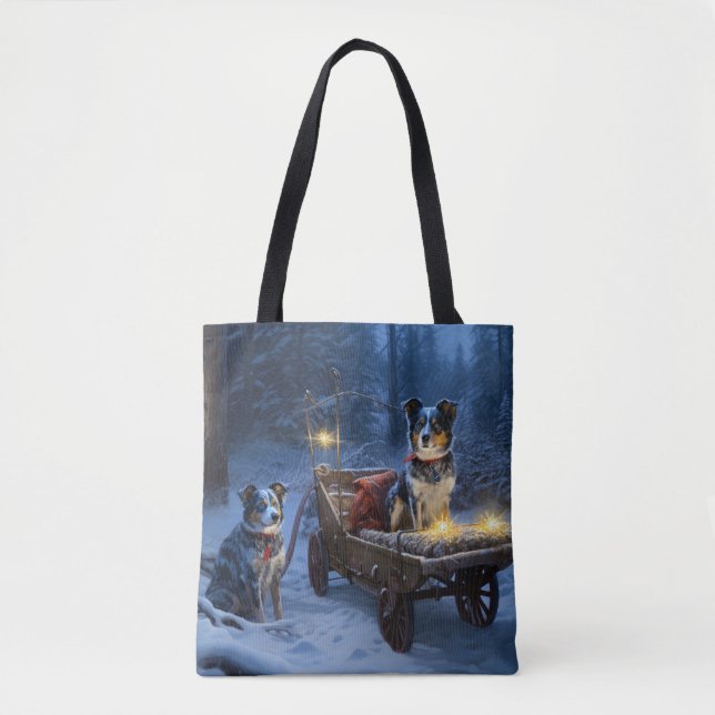 Tote Bag Décor de Noël de l'hélier bleu neige (Devant)