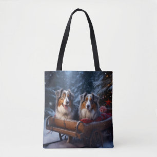 Tote Bag Décor de Noël du berger australien Snowy Sleigh