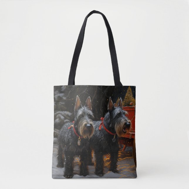 Tote Bag Décor de Noël écossais Terrier Snowy Sleigh (Devant)