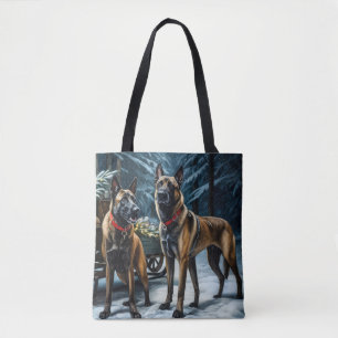 Tote Bag Décor de Noël Malinoi Snowy Sleigh