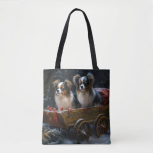 Tote Bag Décor de Noël Papillon Snowy Sleigh