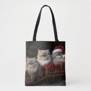 Tote Bag Décor de Noël Perse Chat Snowy Sleigh