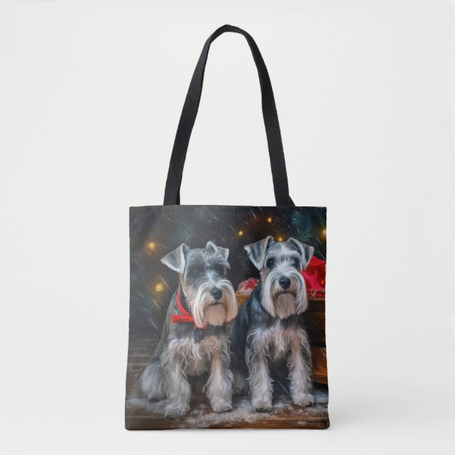Tote Bag Décor de Noël Schnauzer Snowy Sleigh (Devant)