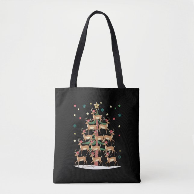 Tote Bag Deer Christmas Tree Drôle Vacances Cute Reindeer (Devant)