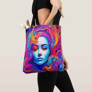 Tote Bag Déesse néon aux cheveux cosmiques fluides