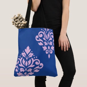 Tote Bag Défiler Damas Art I rose sur bleu