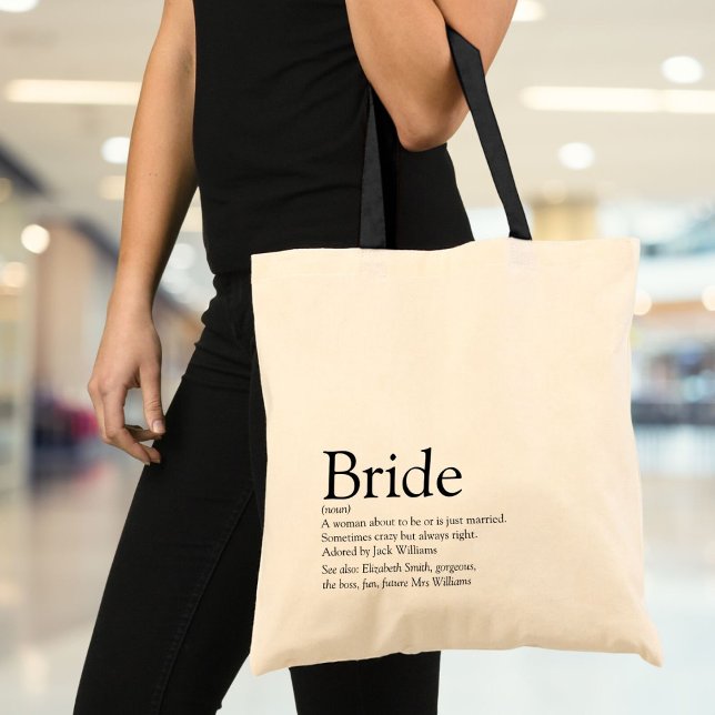 Tote Bag Définition de la mariée, douche de mariée, mariage (Bride Definition, Bridal Shower, Wedding Tote Bag)