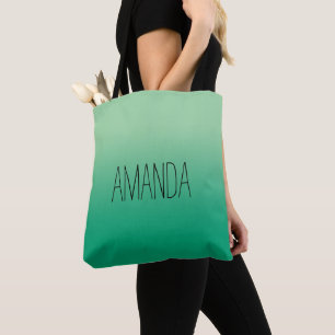 Tote Bag Dégradé Vert Foncé Moderne de Nom Manuscrit