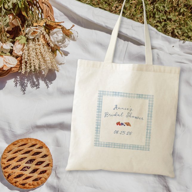 Tote Bag Déjeuner de mariage élégant en vichy bleu pour l'é (Créateur téléchargé)