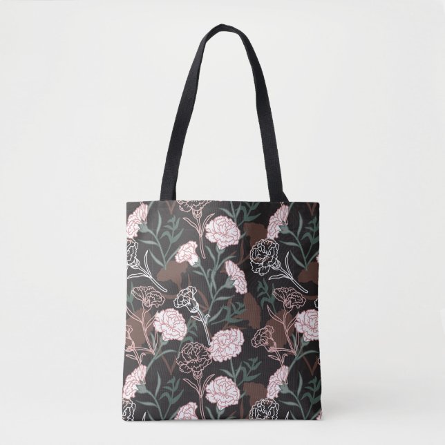 Tote Bag Délicates oeillets roses avec fleurs Feuilles vert (Devant)
