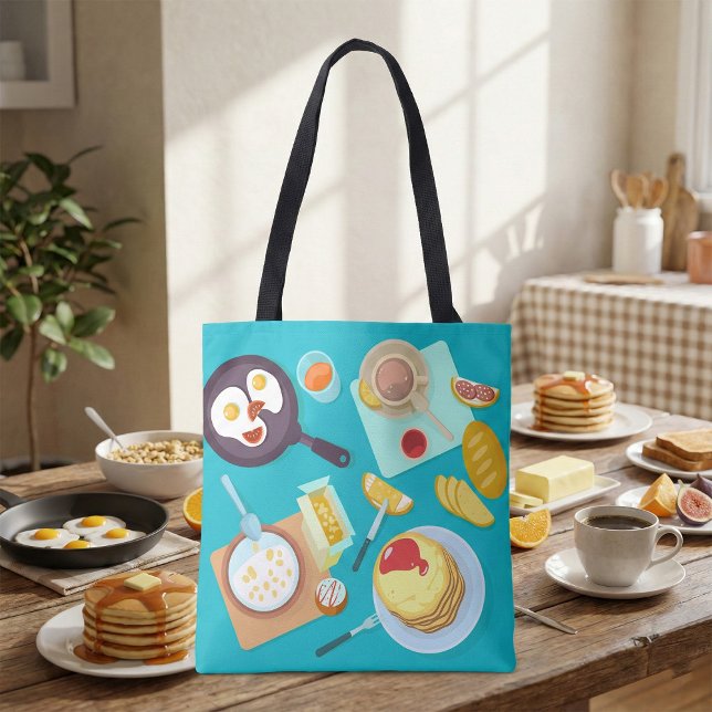 Tote Bag Délicieux petit déjeuner Pancakes Oeufs Café (Créateur téléchargé)