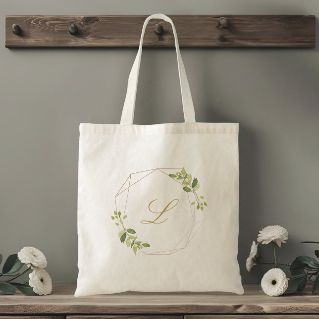Tote Bag Demoiselle d'honneur au monogramme de verdure géom (Créateur téléchargé)