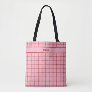 Tote Bag Demoiselle d'honneur carreaux rose et rouge