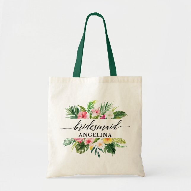 Tote Bag Demoiselle d'honneur de calligraphie de verdure fl (Devant)