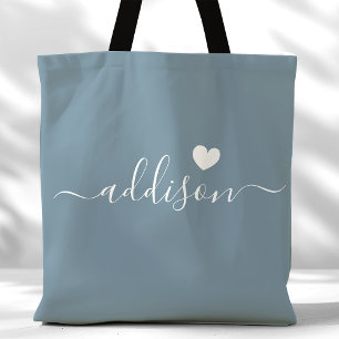 Tote Bag Demoiselle d'honneur écriture moderne cœur bleu po